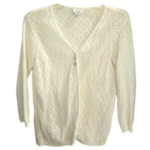 Vintage Chic Crochet Cardigan Sweater 100% Cotton Knit V-neck